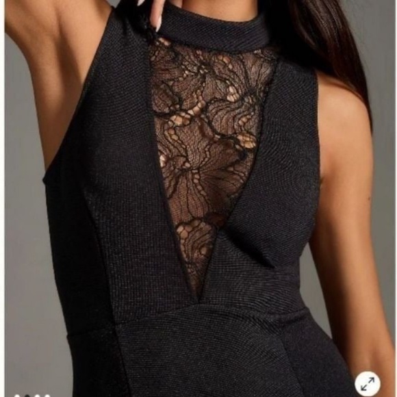 By Anthropologie Mock-Neck Lace-Inset Fit & Flare Dress - Picture 3 of 7